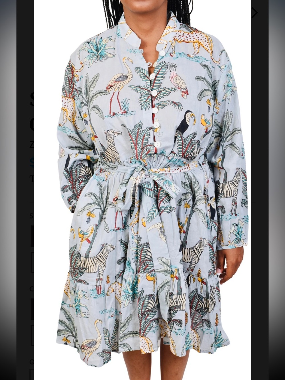 Zoe's Empire Tropical Animal Print Button Dress - Light Blue size small